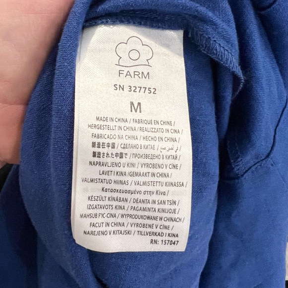 Farm Rio Women's One-Shoulder Leaf Blue Midi Maxi Lenzing Dress M Belted Waist - Picture 9 of 10